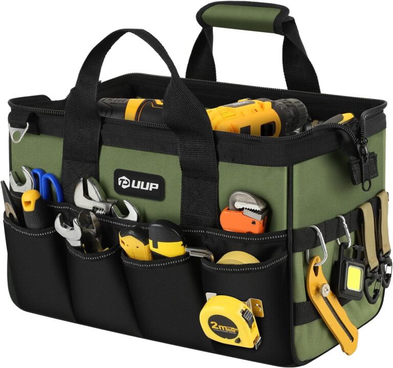 UUP Heavy Duty Tool Bag 15-Inch, 16-Pocket Portable Empty Tool Box Organizer, Big Storage Toolbox Organization, Soft Handle Large Zipper Carrying Toolbag, Father Day Gifts for Him Dad Men, Green
